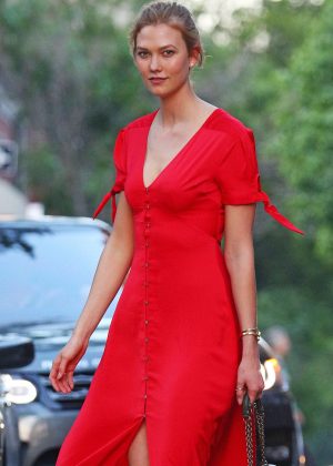 Karlie Kloss in Long Red Dress out in New York City